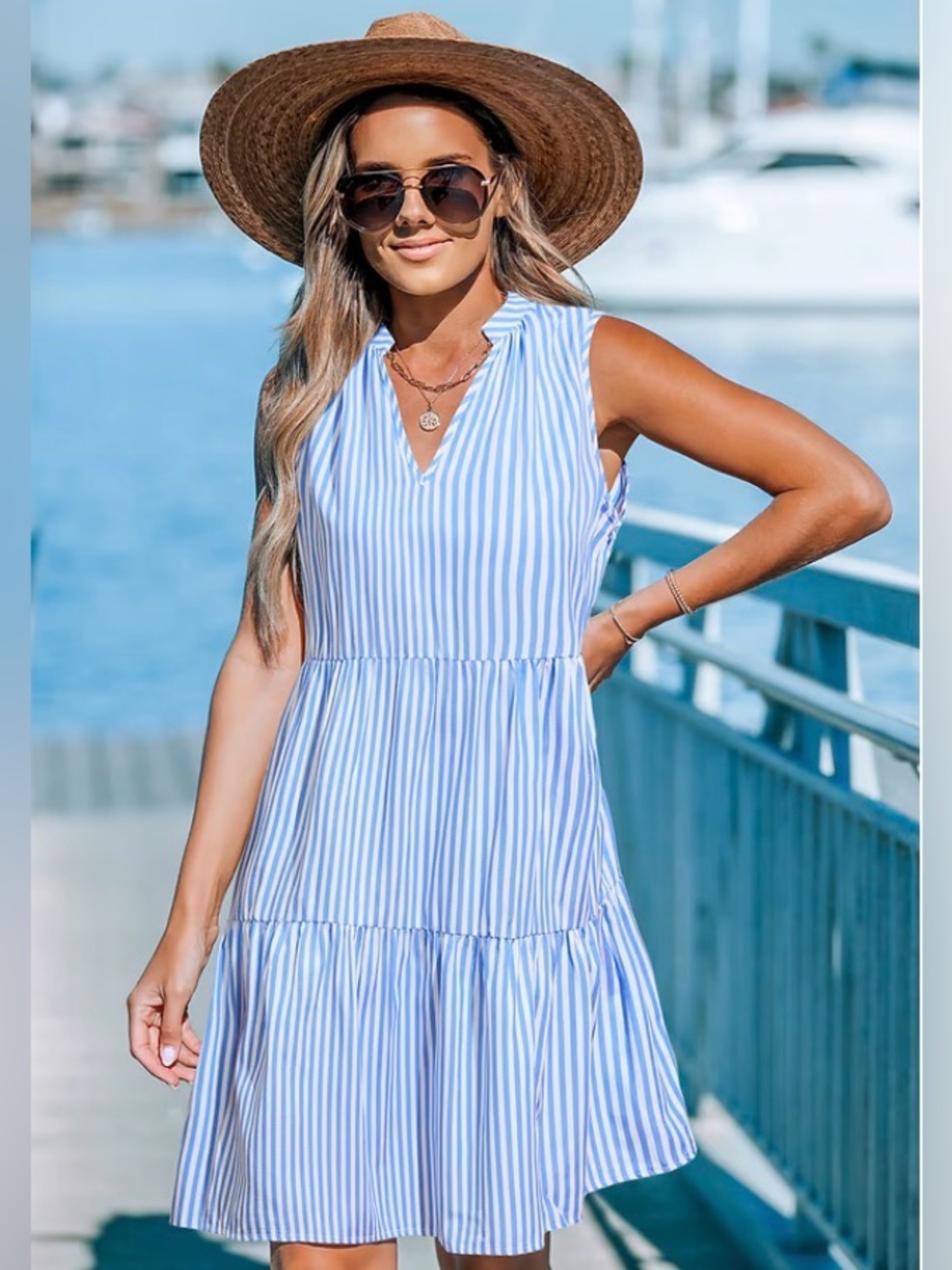 Cupshe Blue and White Striped Sleeveless Mini Dress
